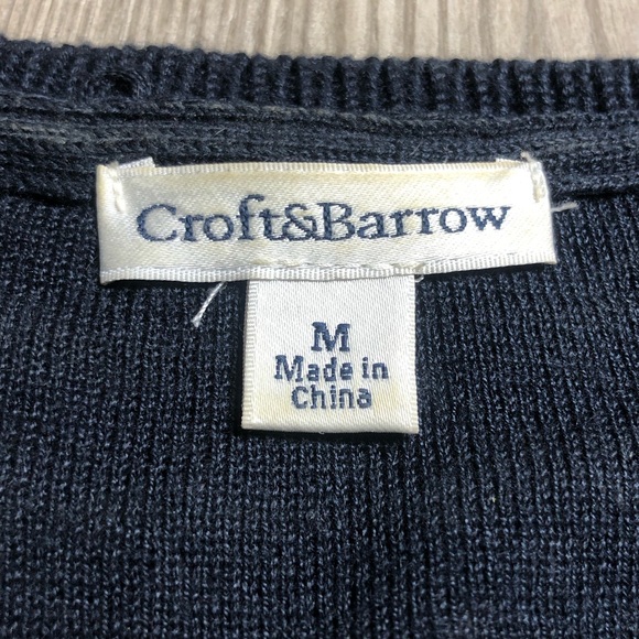 Croft & Barrow Open Knit Sweater Womens Medium Stripes Crochet Lined V Neck - Picture 3 of 11